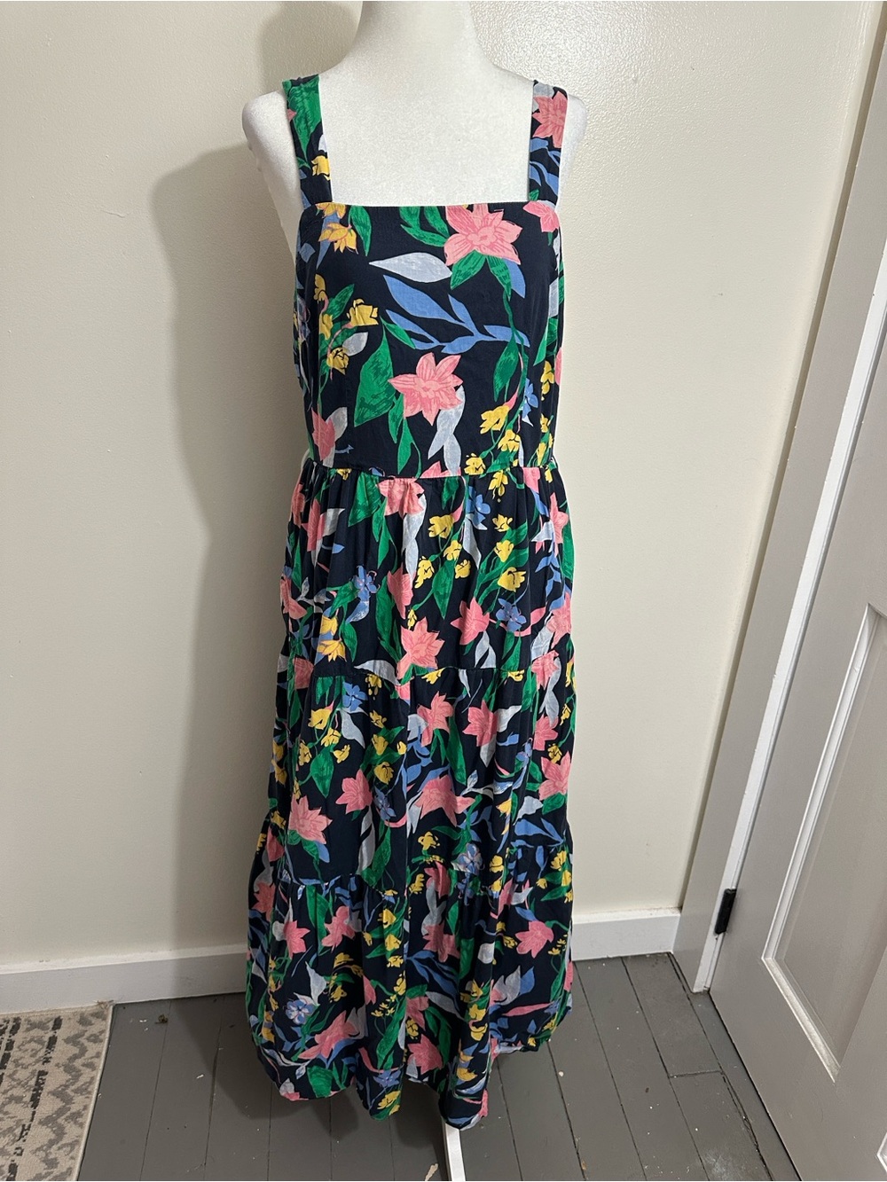 J. Crew Navy Floral Maxi Dress with Pink, Green & Yellow